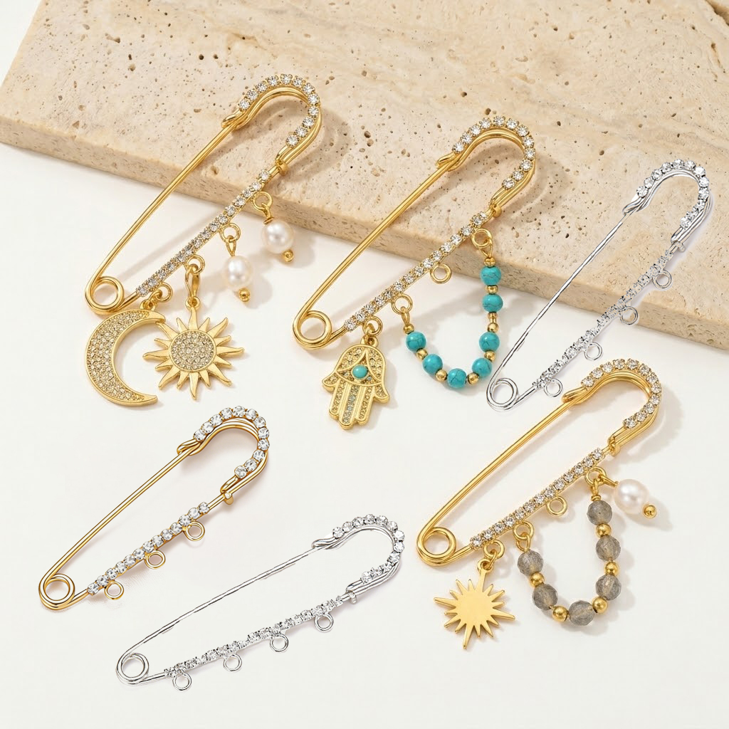 5pcs Rhinestone Charms Safety  - Fishing Hook Size review and price